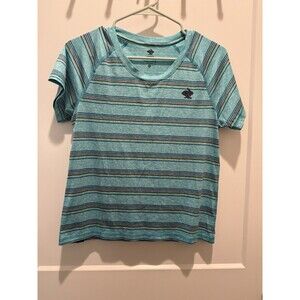 Run In Rabbit Womens S Teal Blue Striped EZ Tee Tshirt Top Shirt Short Sleeve